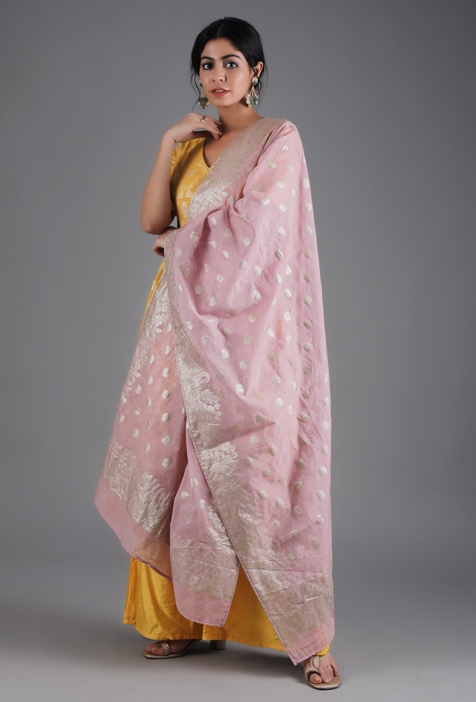 Baby Pink Jacquard Dupatta