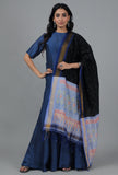 Black & Powder Blue Ikat Dupatta