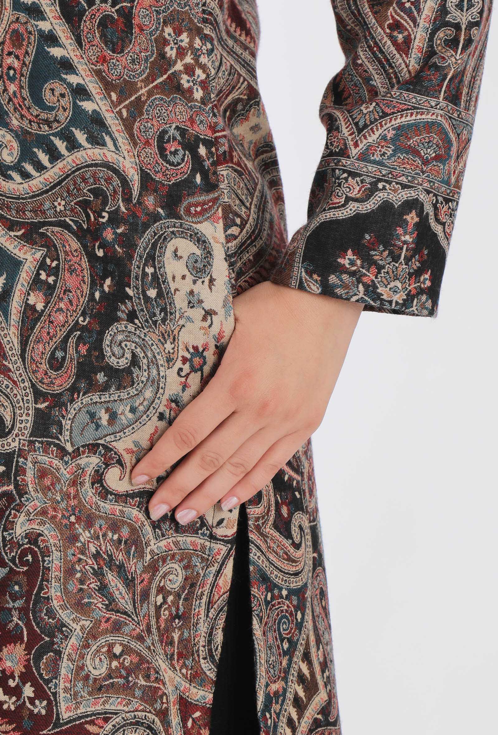 Bareen Black Kani Jamavar Long Coat Outer Jacket