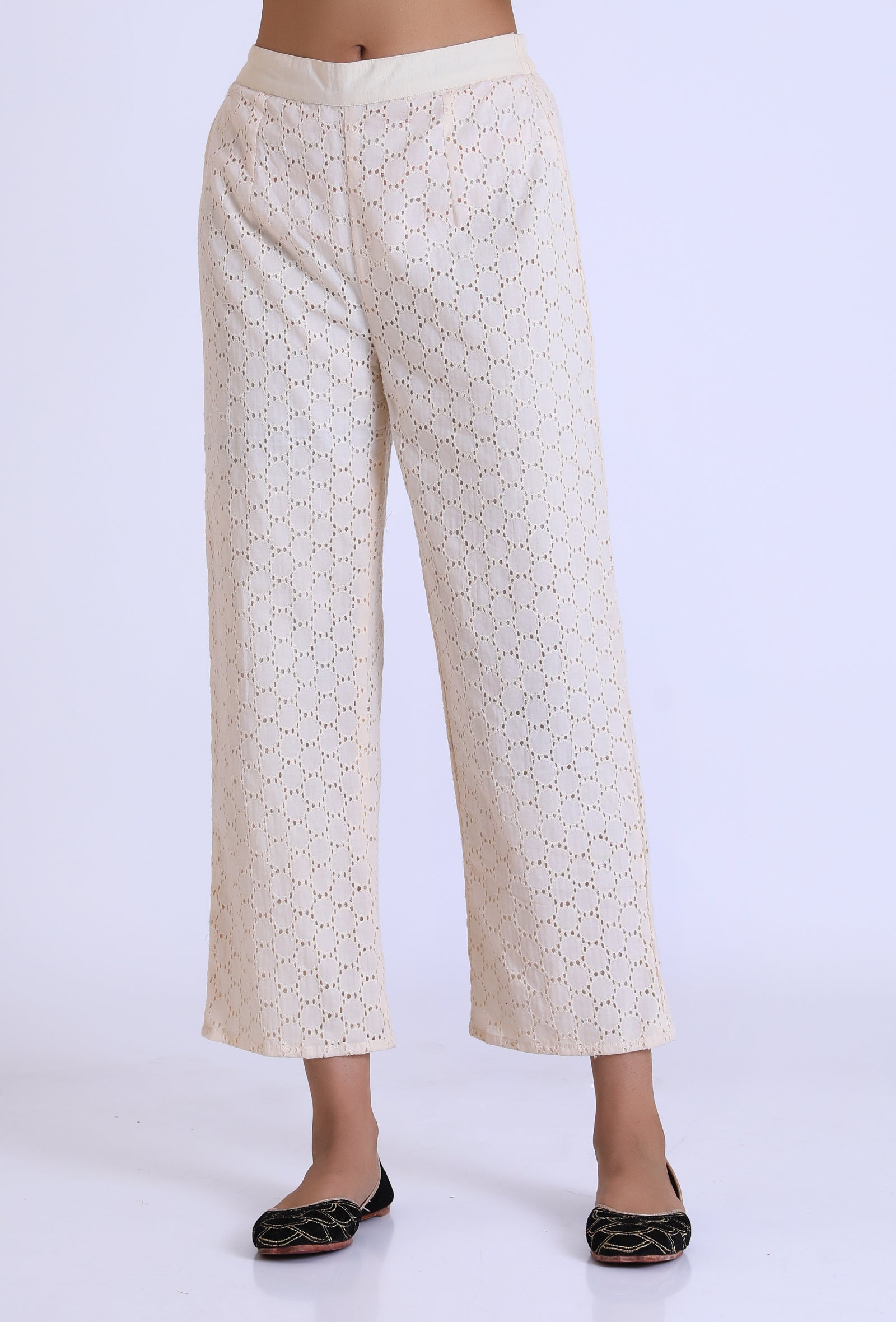 Off White Schiffli Cotton Pant