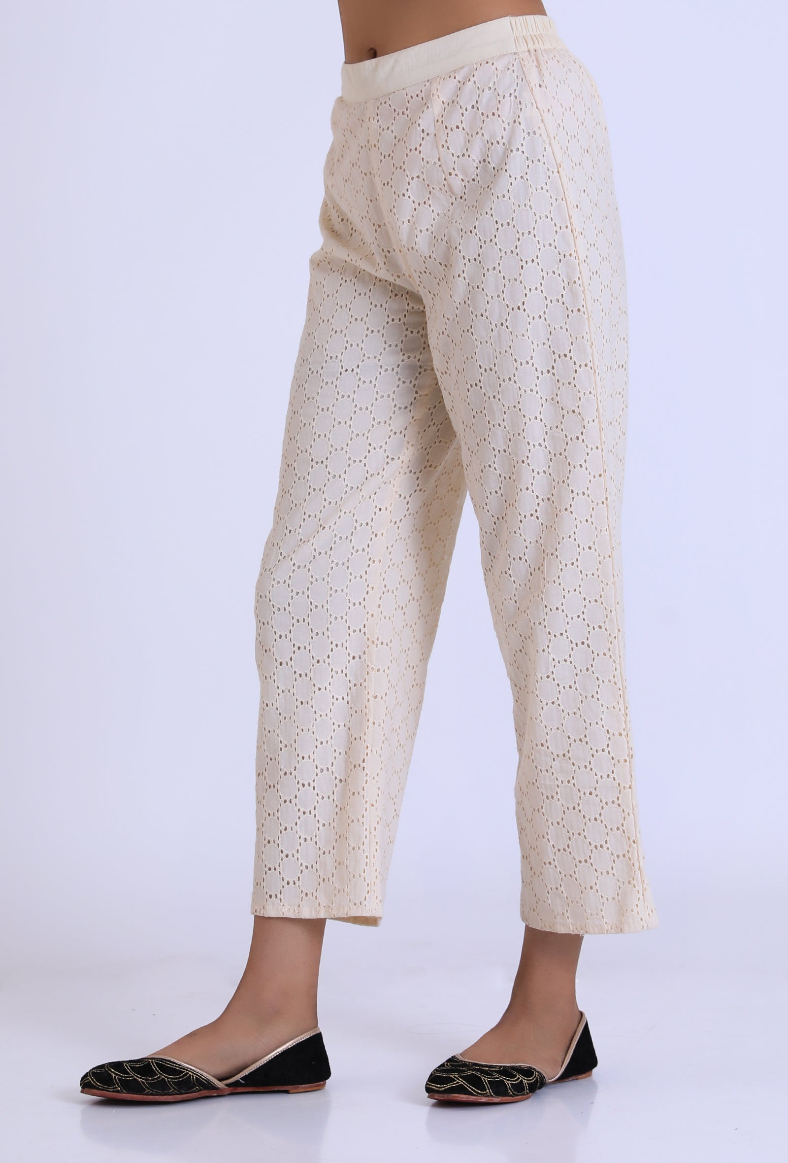 Off White Schiffli Cotton Pant