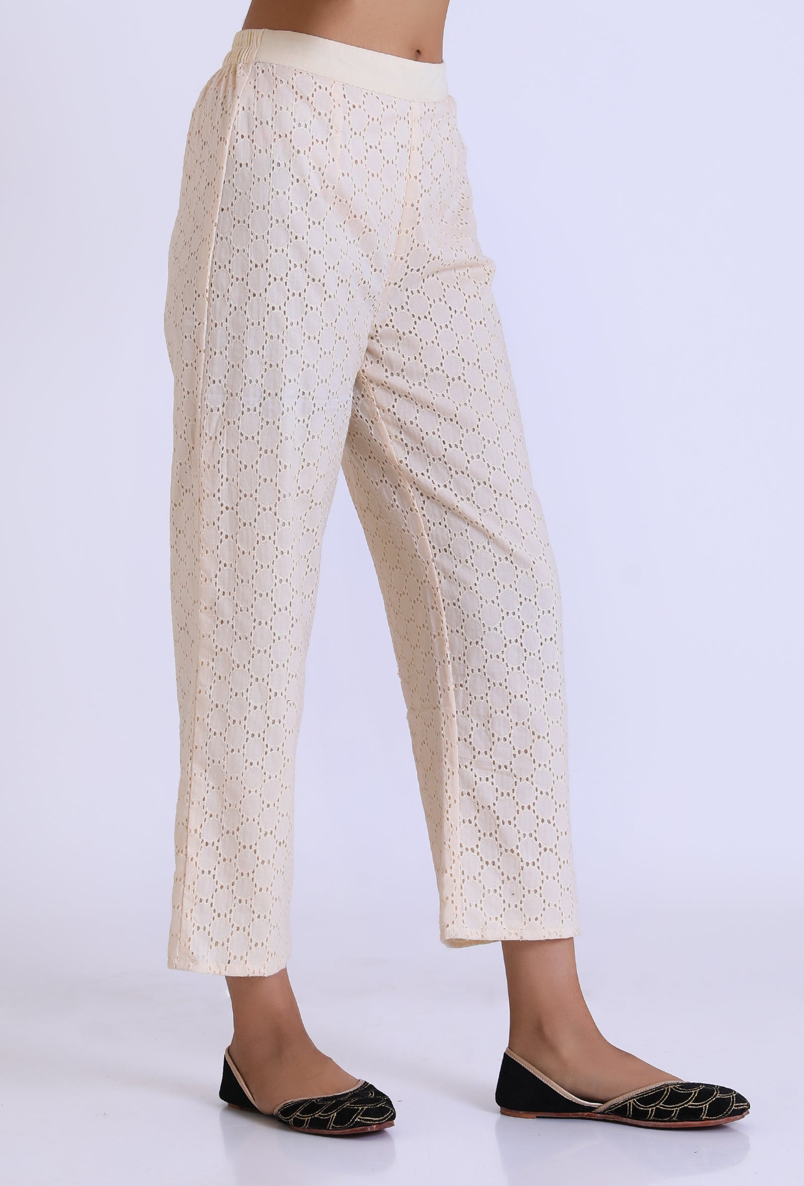 Off White Schiffli Cotton Pant