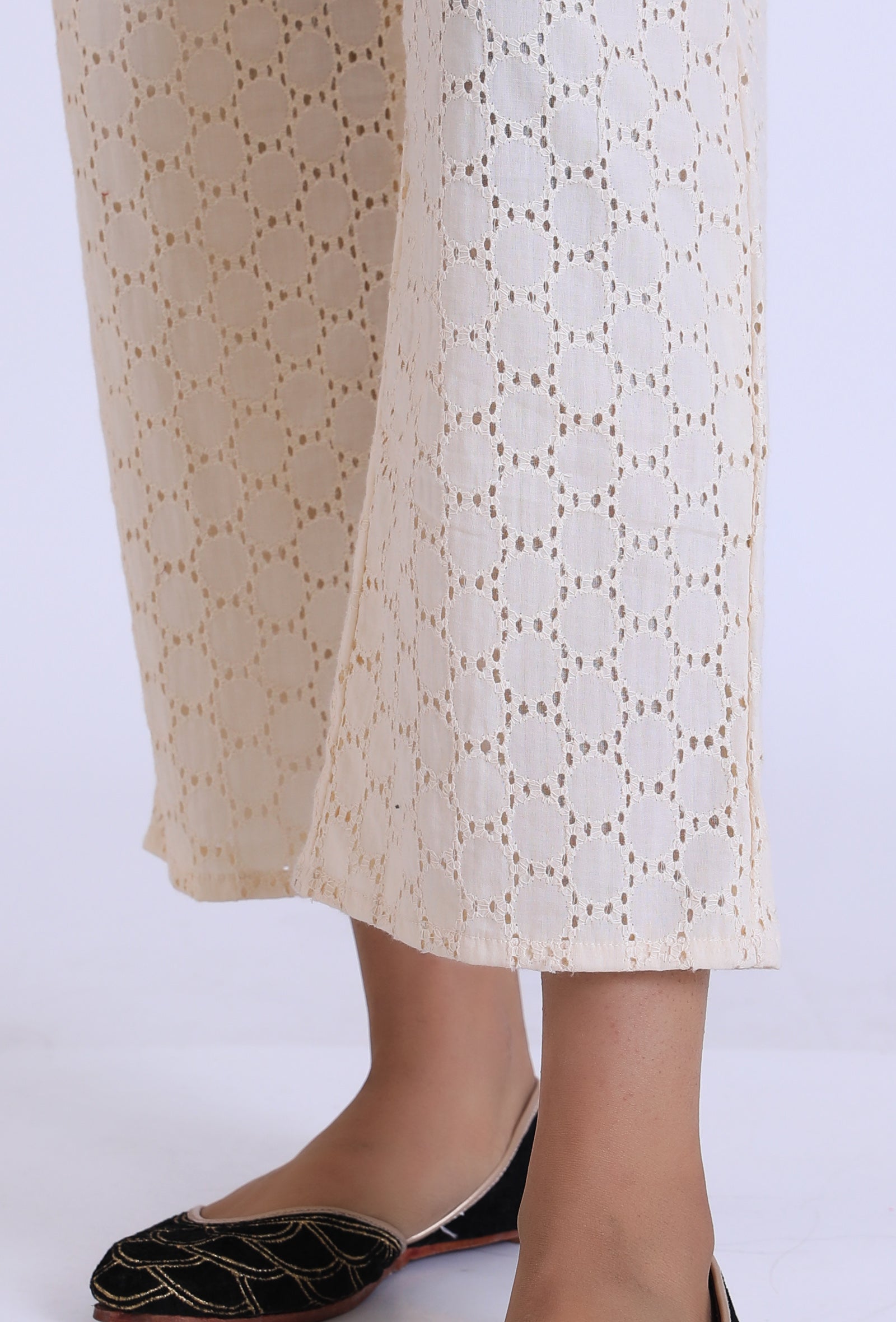 Off White Schiffli Cotton Pant