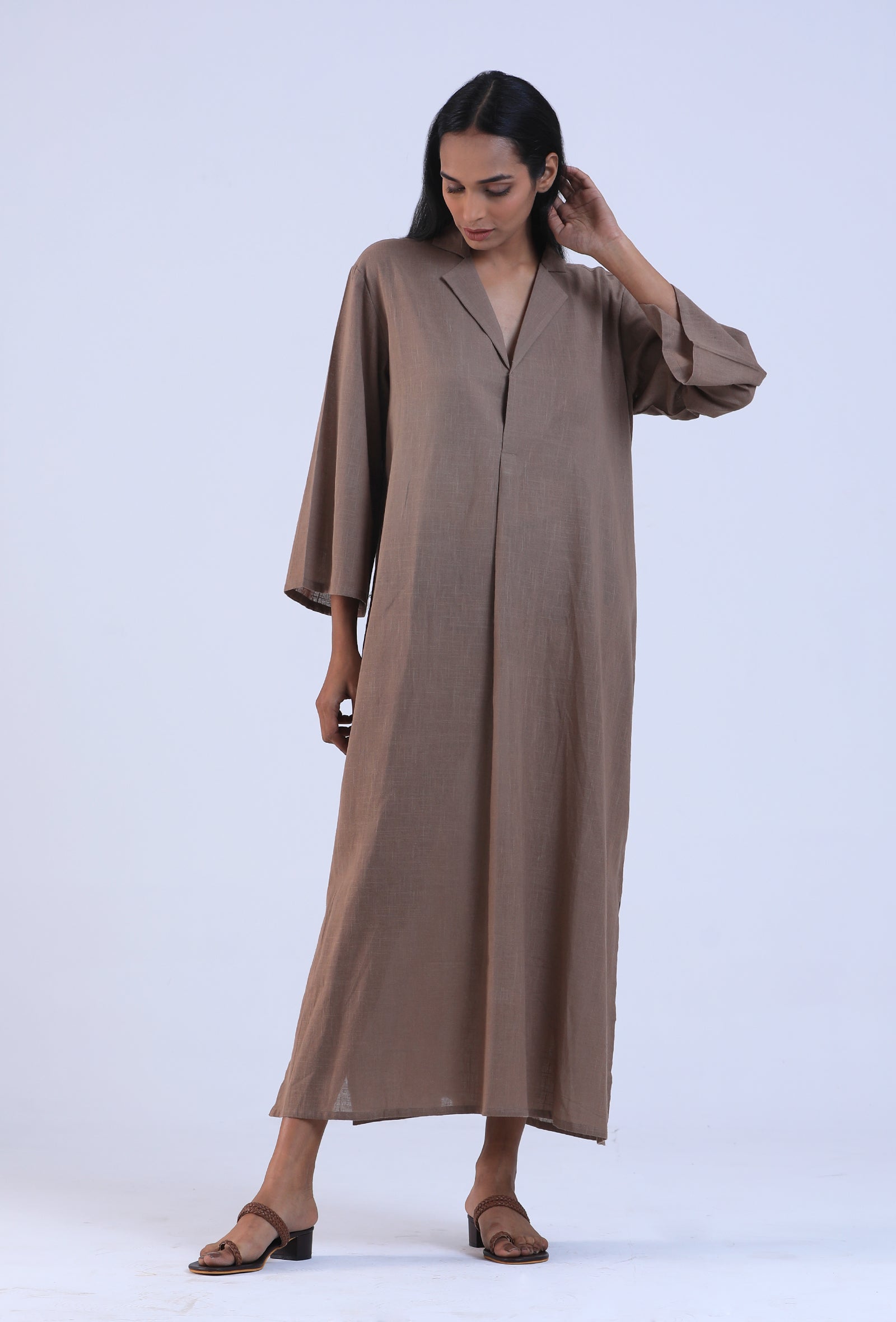 Women Brown Cotton Kurta