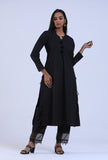 Women Black V-Neck Cotton Kurta