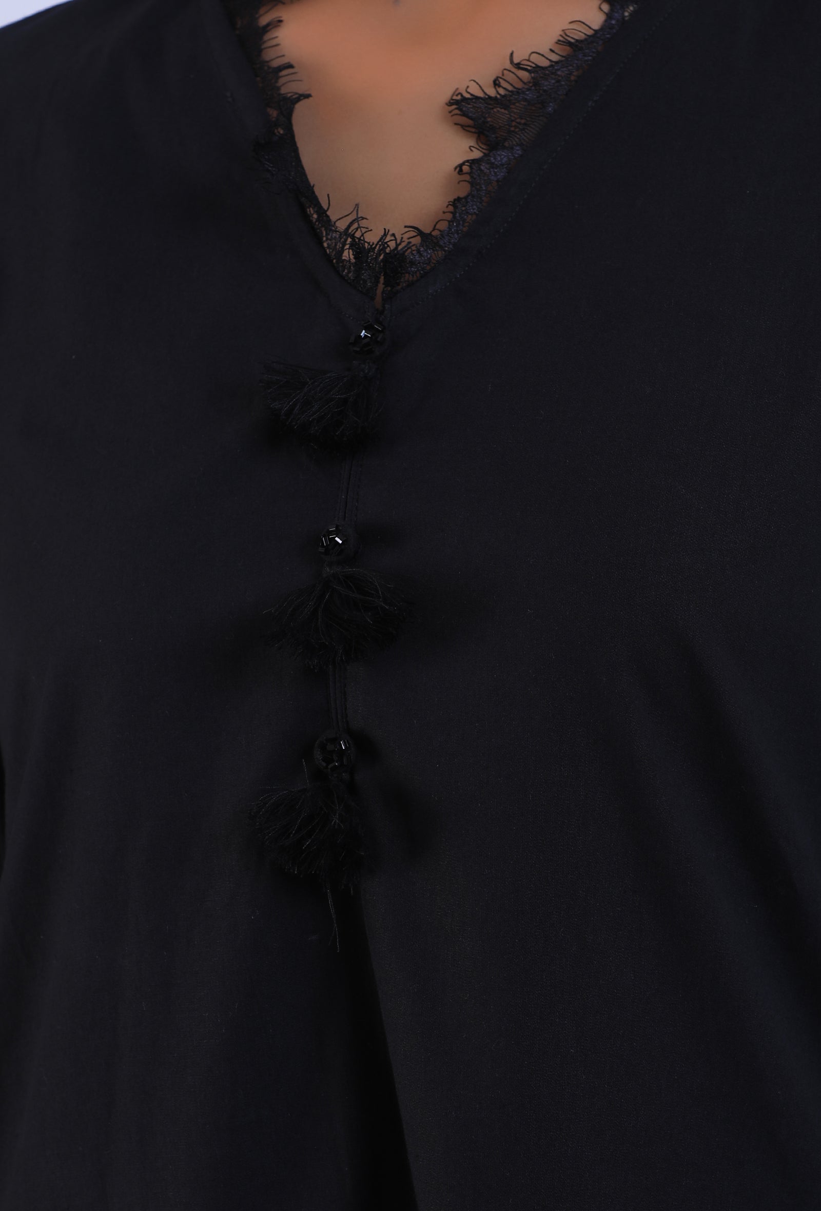 Women Black V-Neck Cotton Kurta