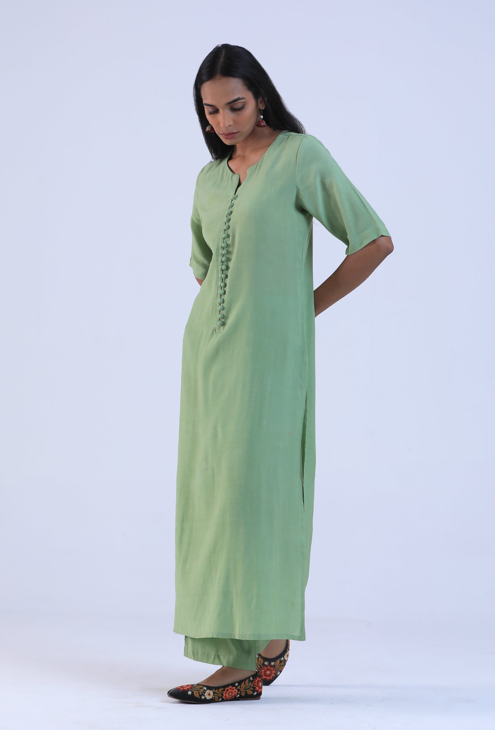 Set Of 2: Green Cotton Kurta with Pant Set