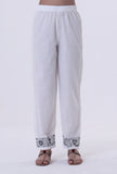 White Color Cotton Block Printed With Multicolor Motif Pant