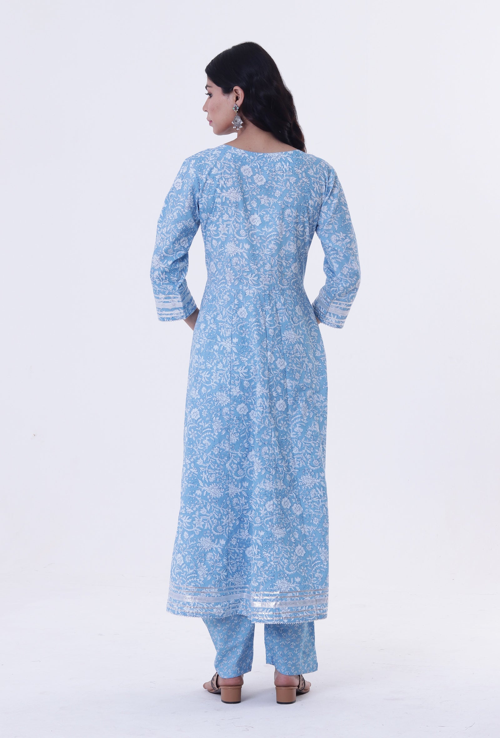 Blue & White Cotton Block Printed Kurta