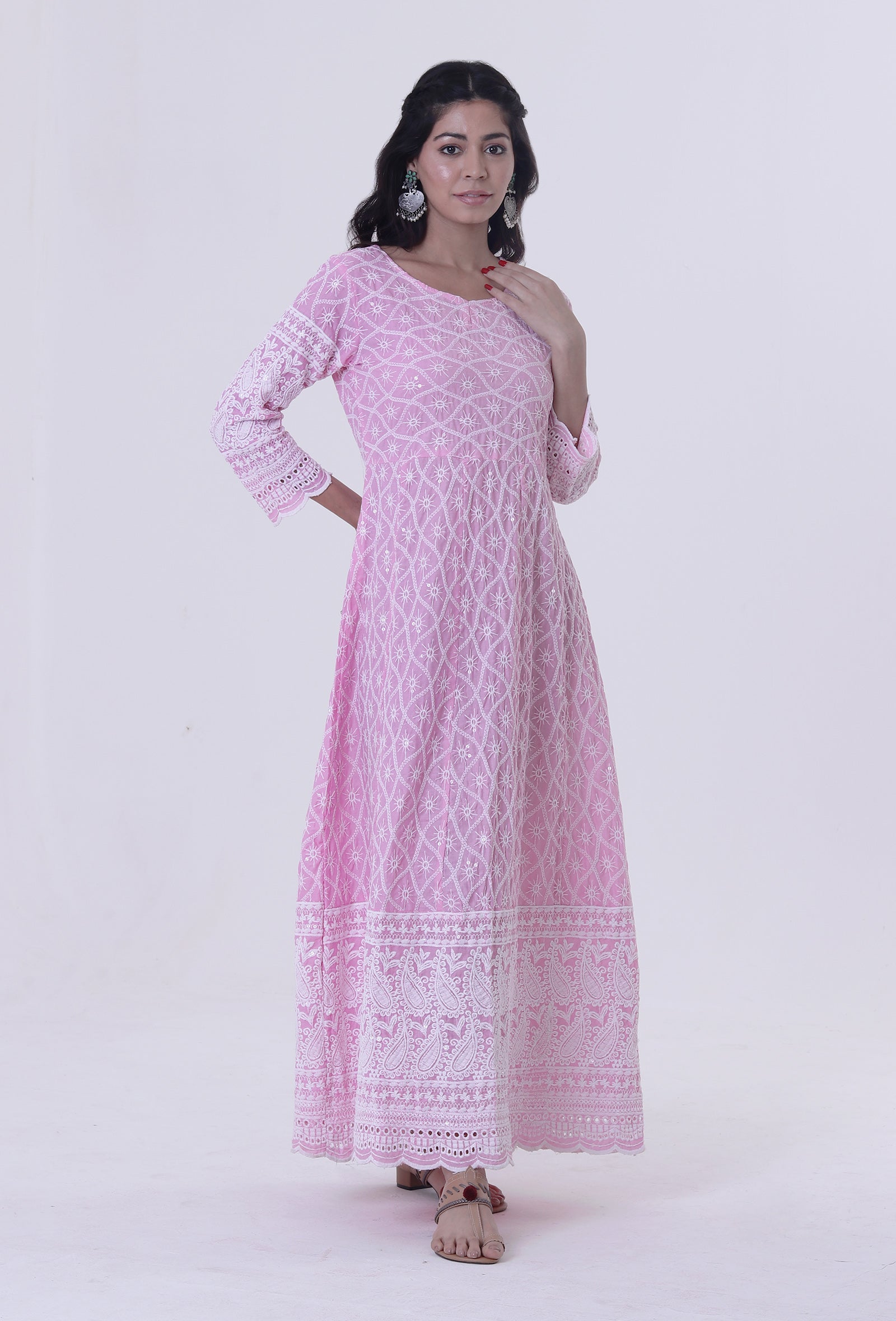 Pink Cotton Chikankari Kurta