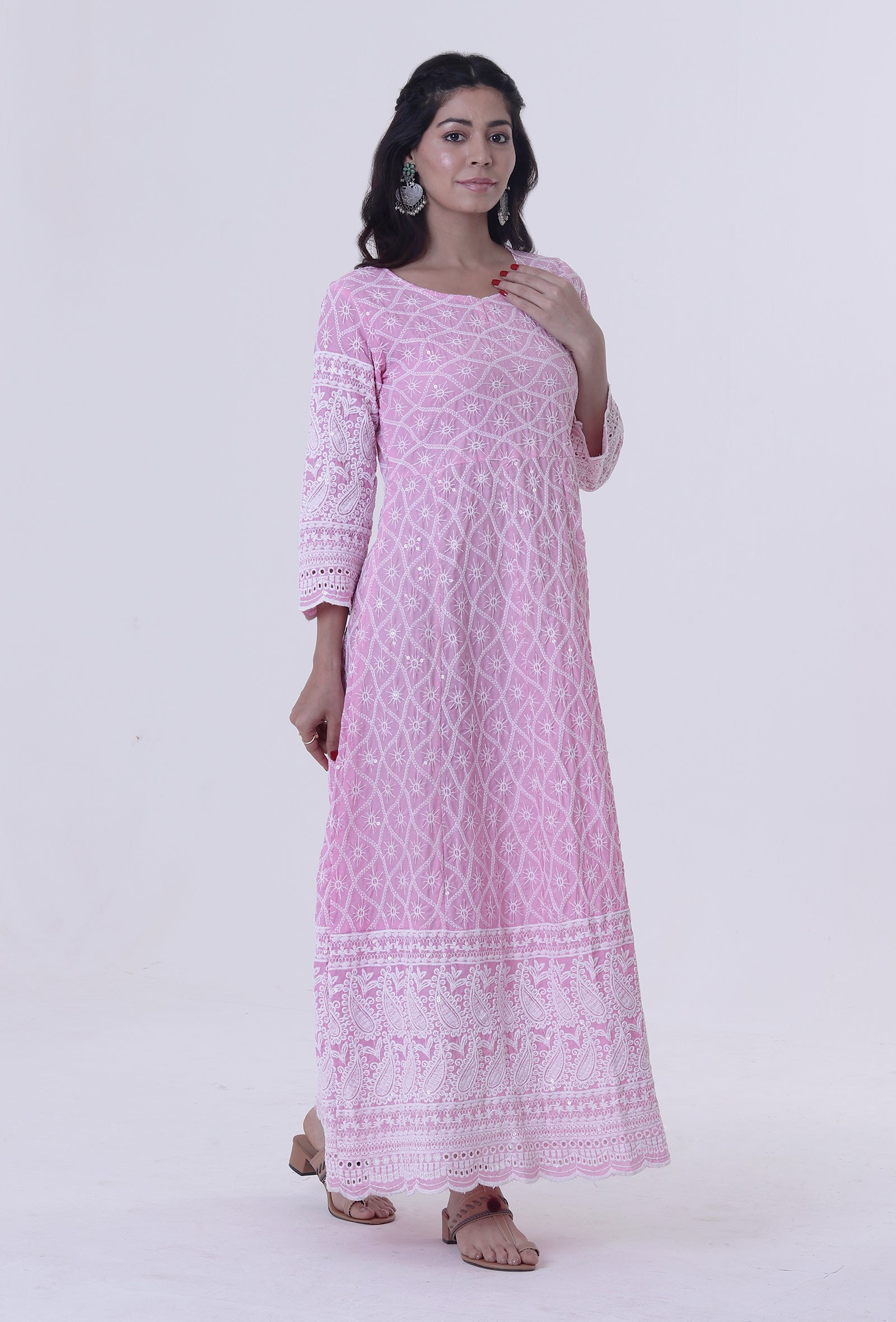 Pink Cotton Chikankari Kurta