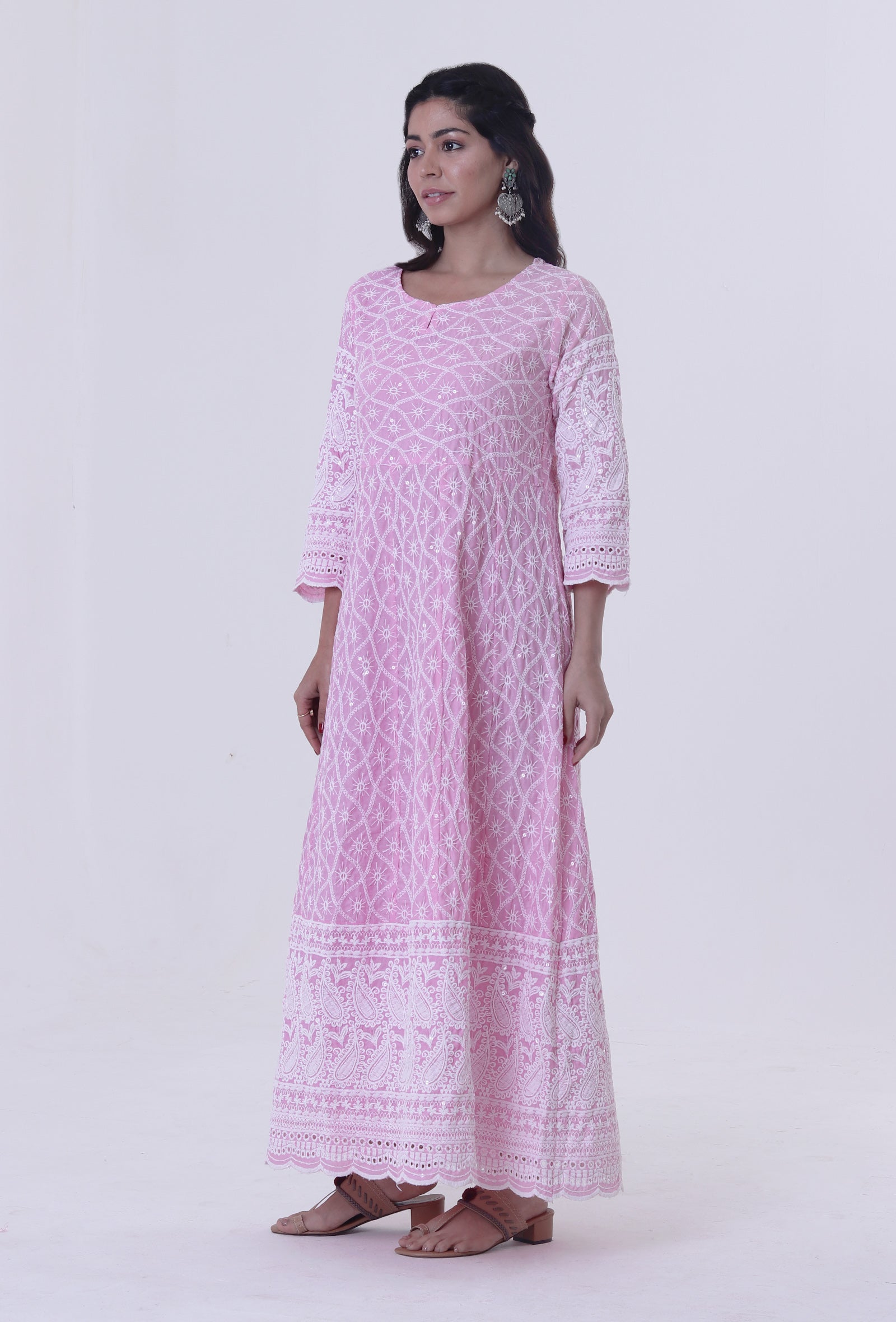 Pink Cotton Chikankari Kurta