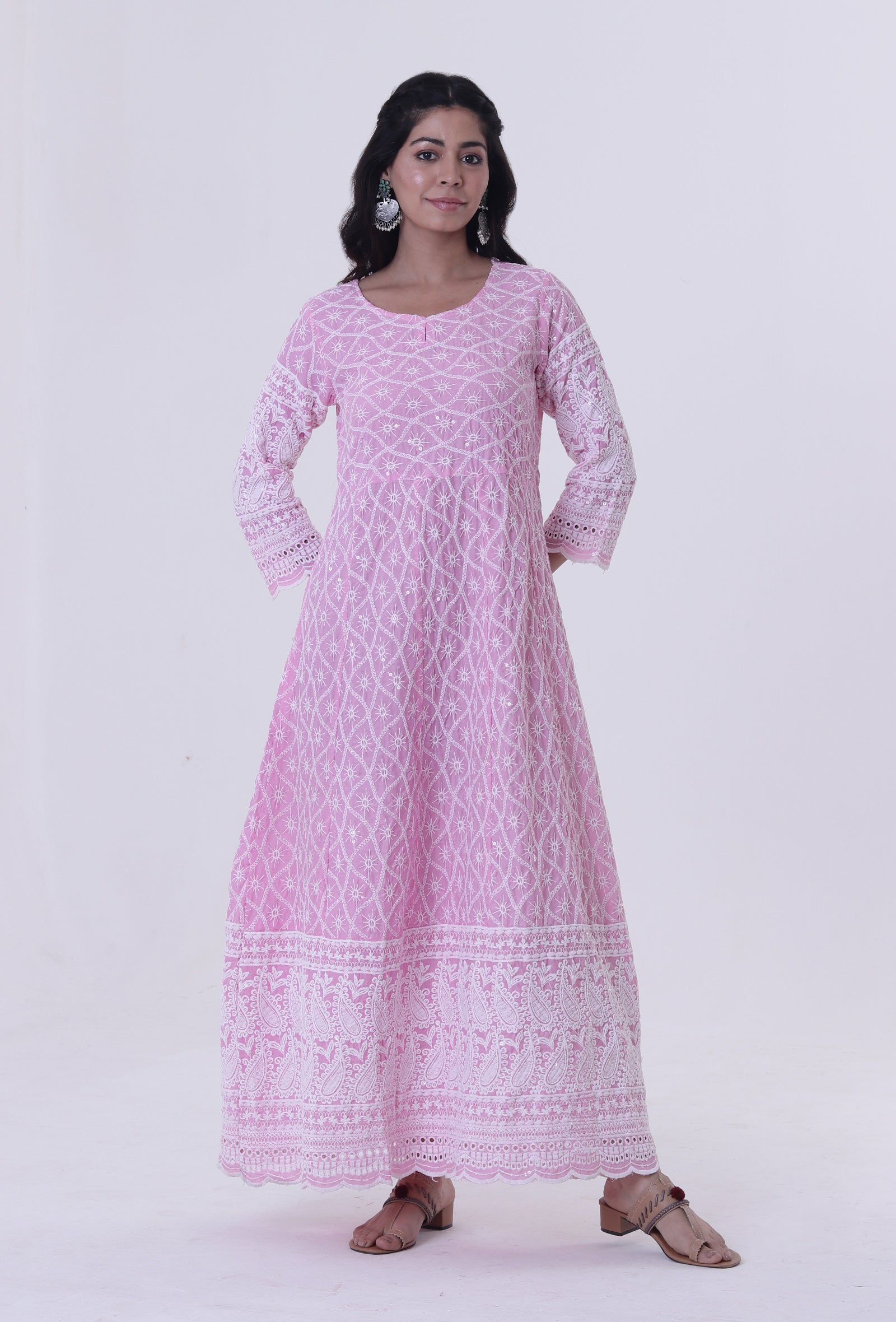 Pink Cotton Chikankari Kurta