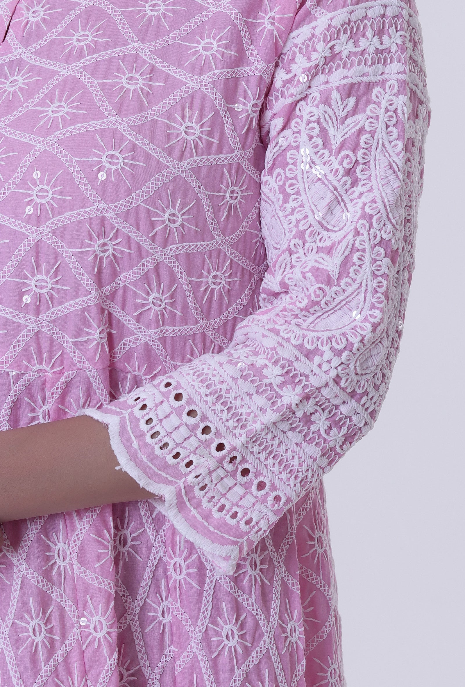 Pink Cotton Chikankari Kurta