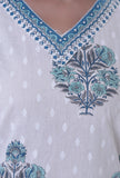 White Cotton Kurta With Blue Motif