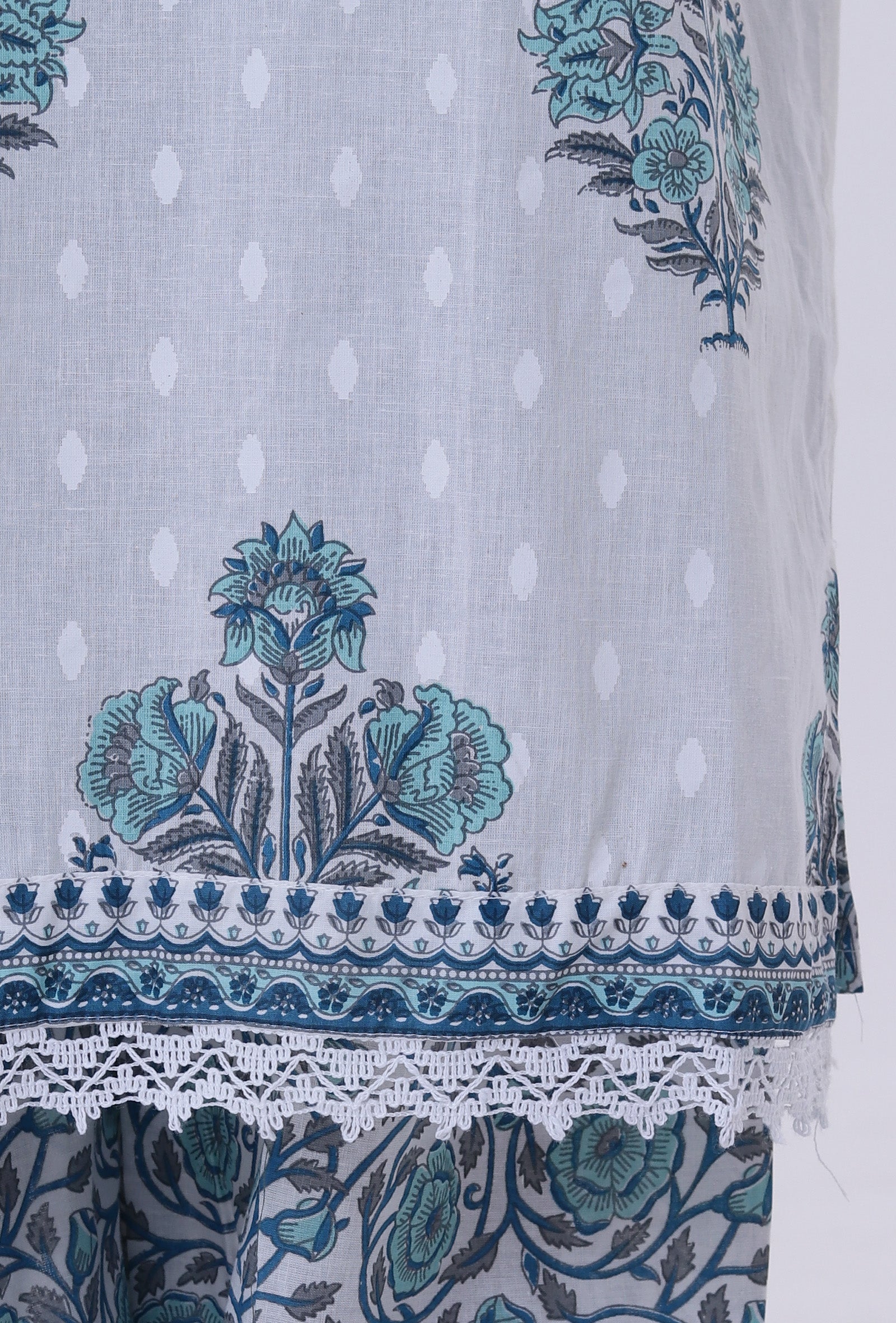 White Cotton Kurta With Blue Motif