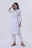 Set Of 2: White Lurex Kurta With Pant Set