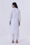Set Of 2: White Lurex Kurta With Pant Set