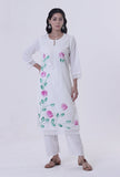 Set Of 2: White Cotton Chikankari Laces Kurta With Pant