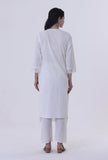 Set Of 2: White Cotton Chikankari Laces Kurta With Pant
