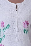 Set Of 2: White Cotton Chikankari Laces Kurta With Pant