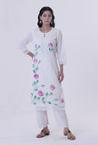 White Cotton Chikankari Laces Kurta