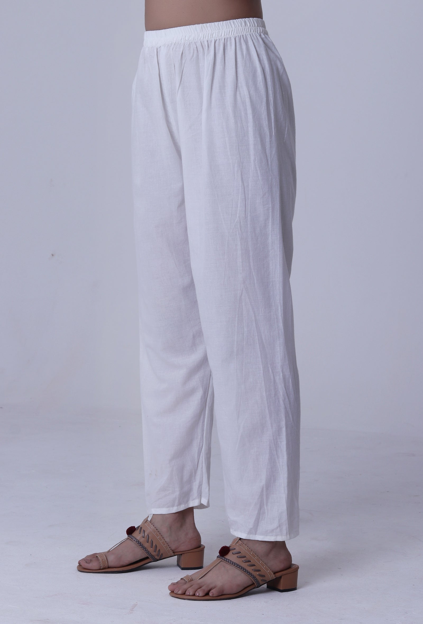 White Cotton Chikankari Laces Pant