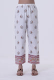 Set Of 2: White Cotton Kurta & Pant With Multicolor Motif