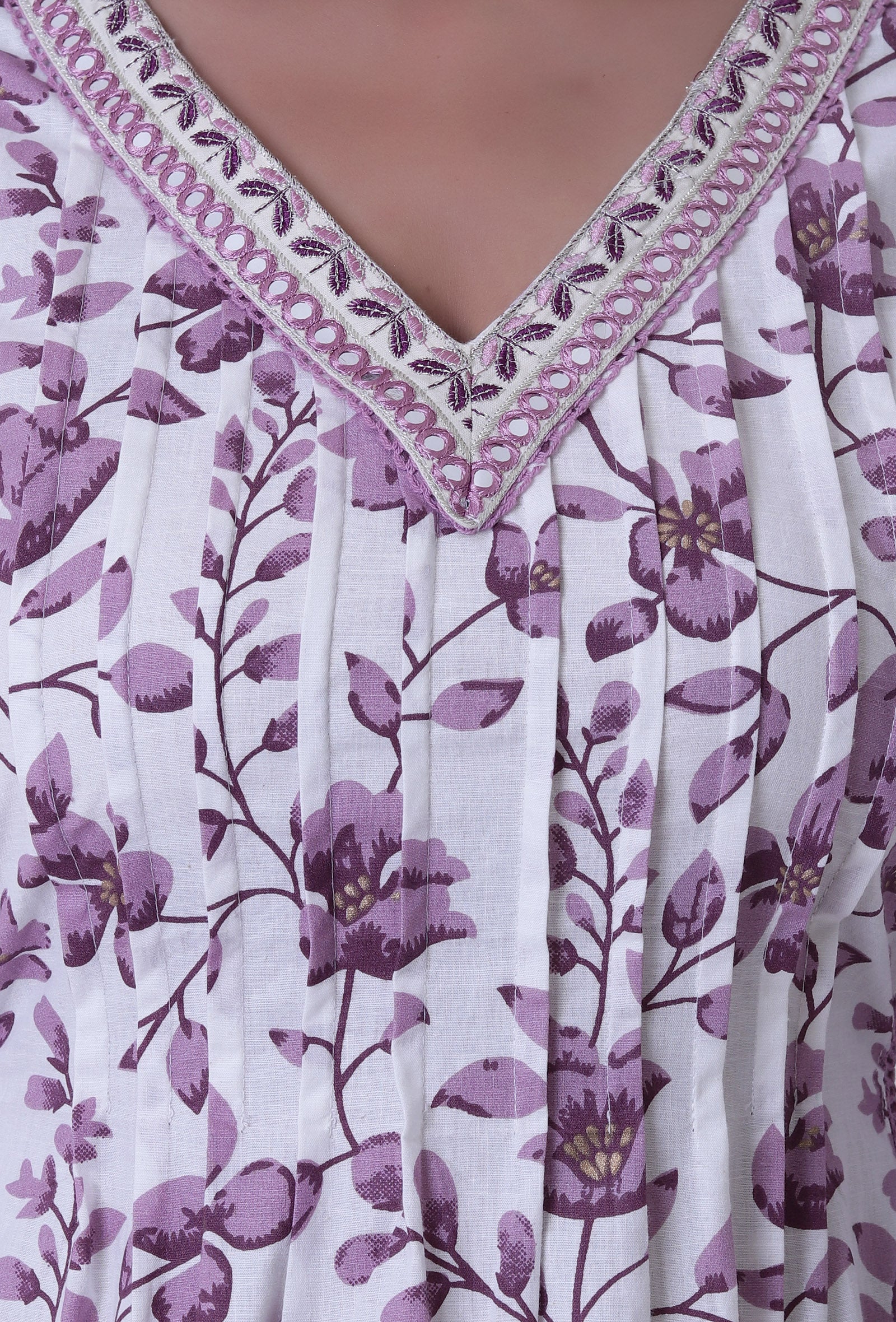 Dusty Lavender Motif White Cotton Kurta