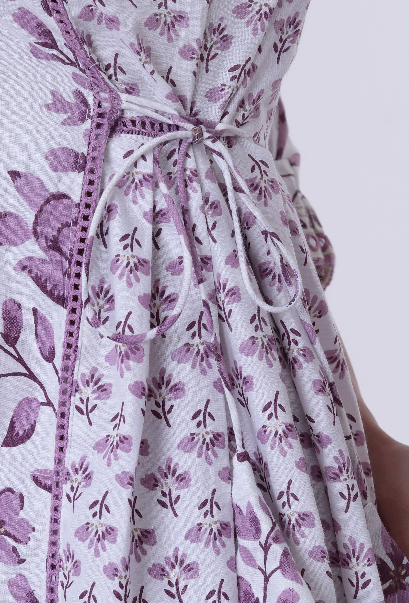 Dusty Lavender Motif White Cotton Kurta