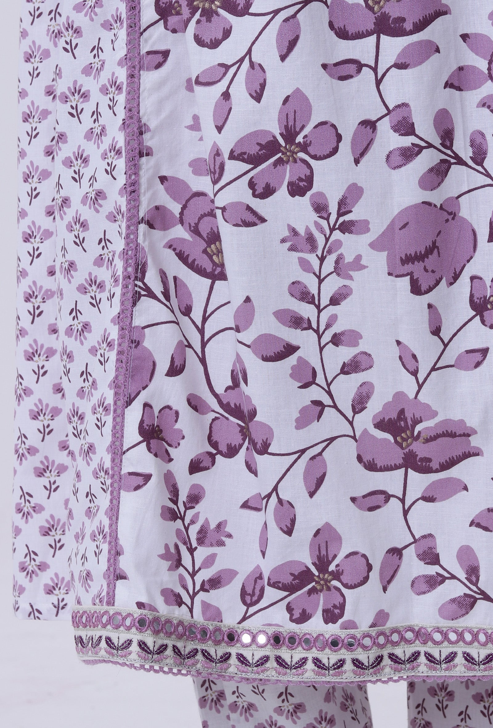 Dusty Lavender Motif White Cotton Kurta