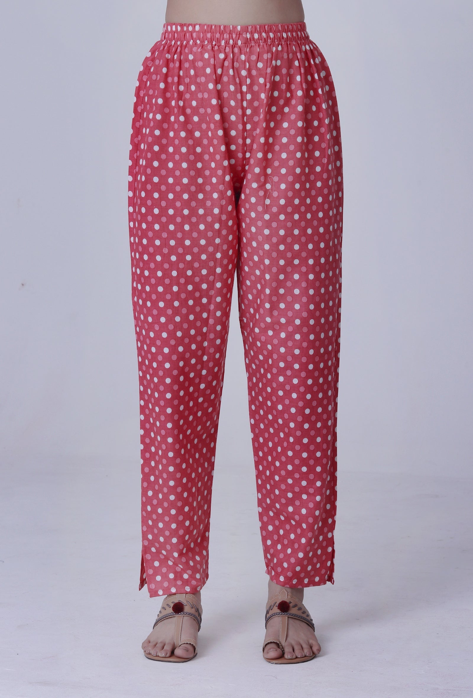 Set Of 2: White Cotton Kurta & Pant Set with Pink Motif