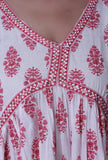 Set Of 2: White Cotton Kurta & Pant Set with Pink Motif