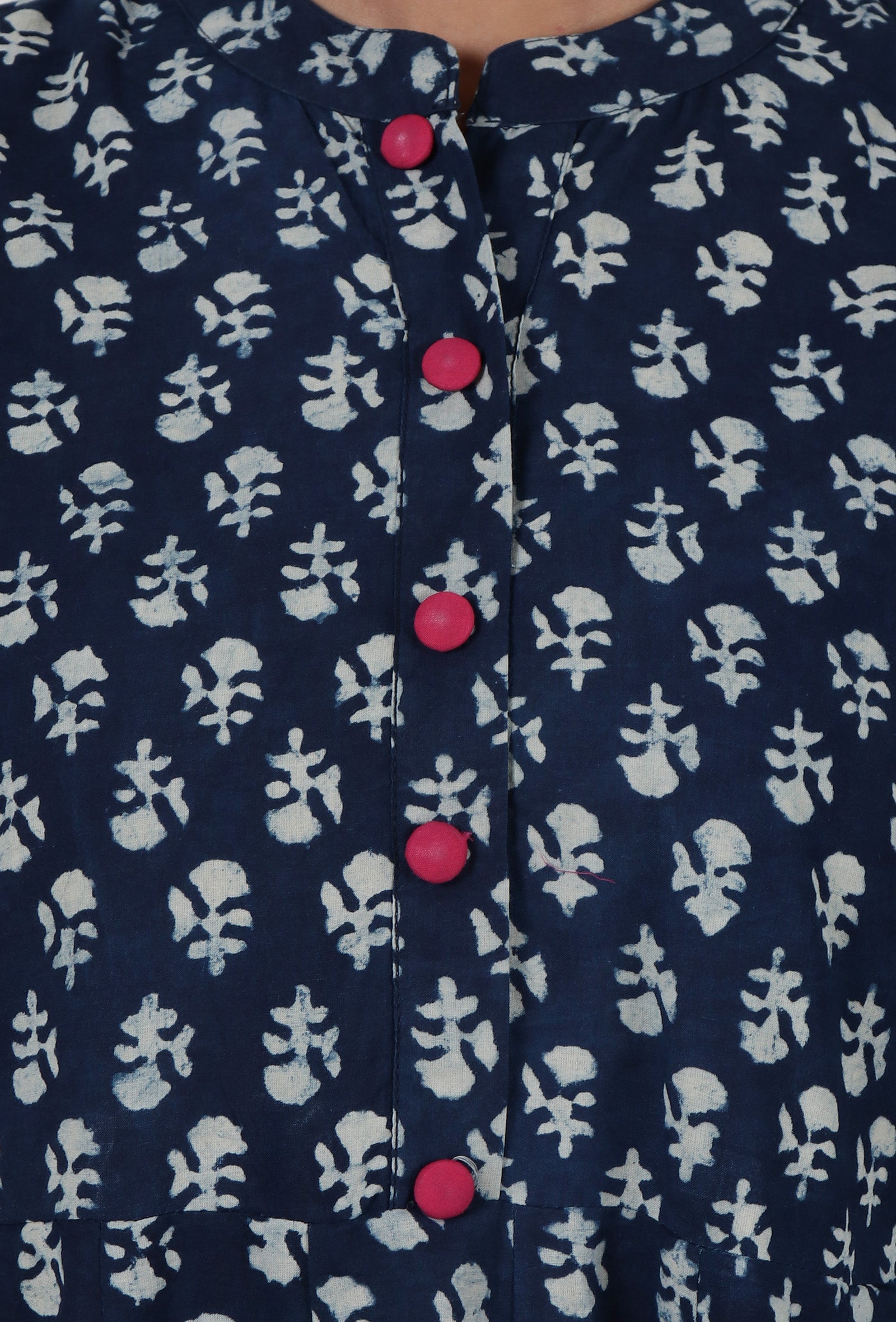 Indigo Printed Blue Cotton Anarkali