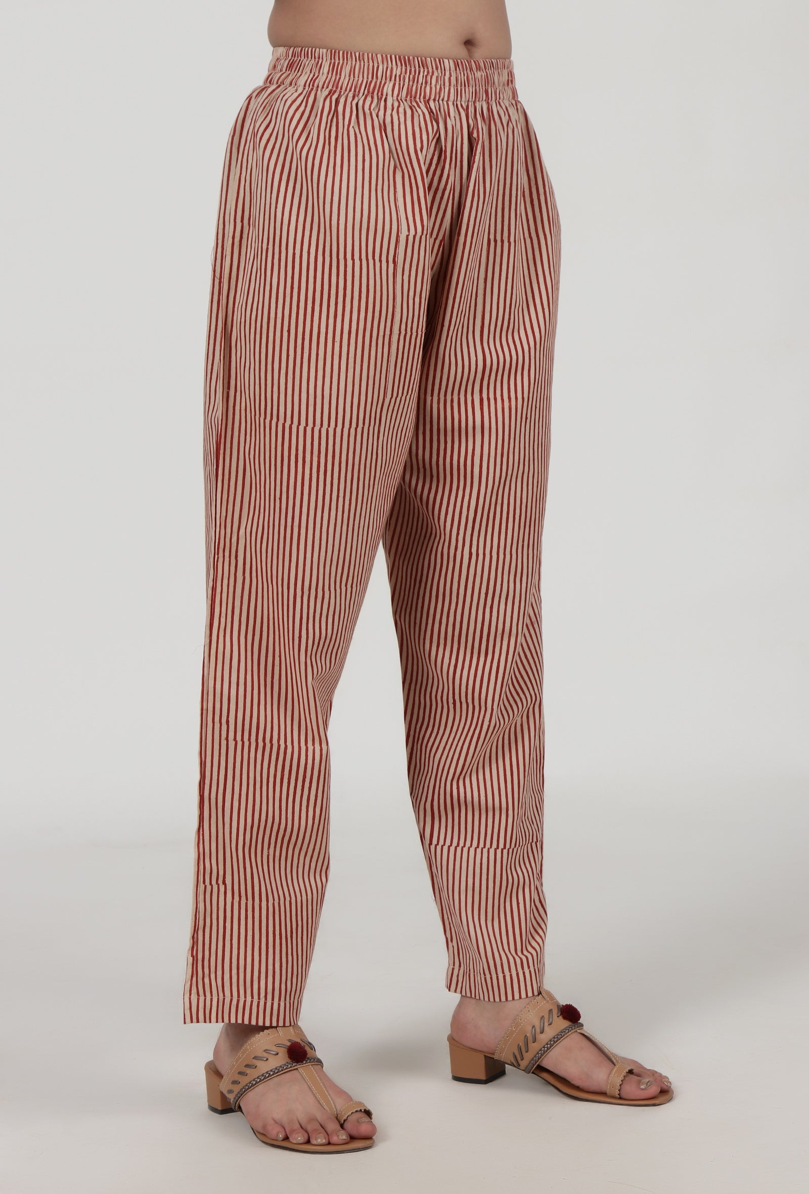 Ajrakh Printed White & Red Cotton Pant