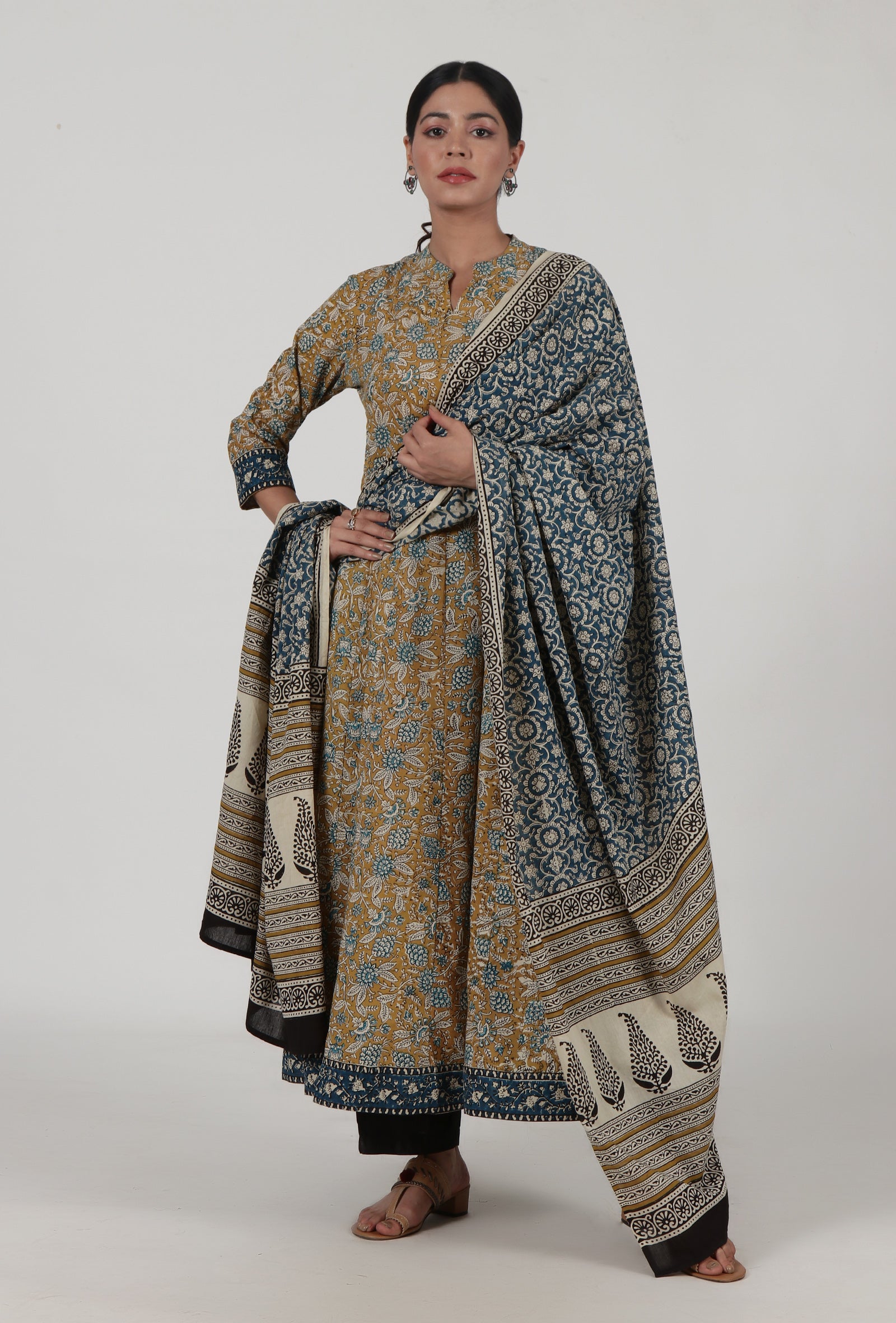 Ajrakh Printed Brown Cotton Dupatta