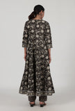 Set Of 2: Ajrakh Printed Black Cotton Anarkali & Pant Set