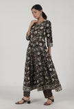 Ajrakh Printed Black Cotton Anarkali