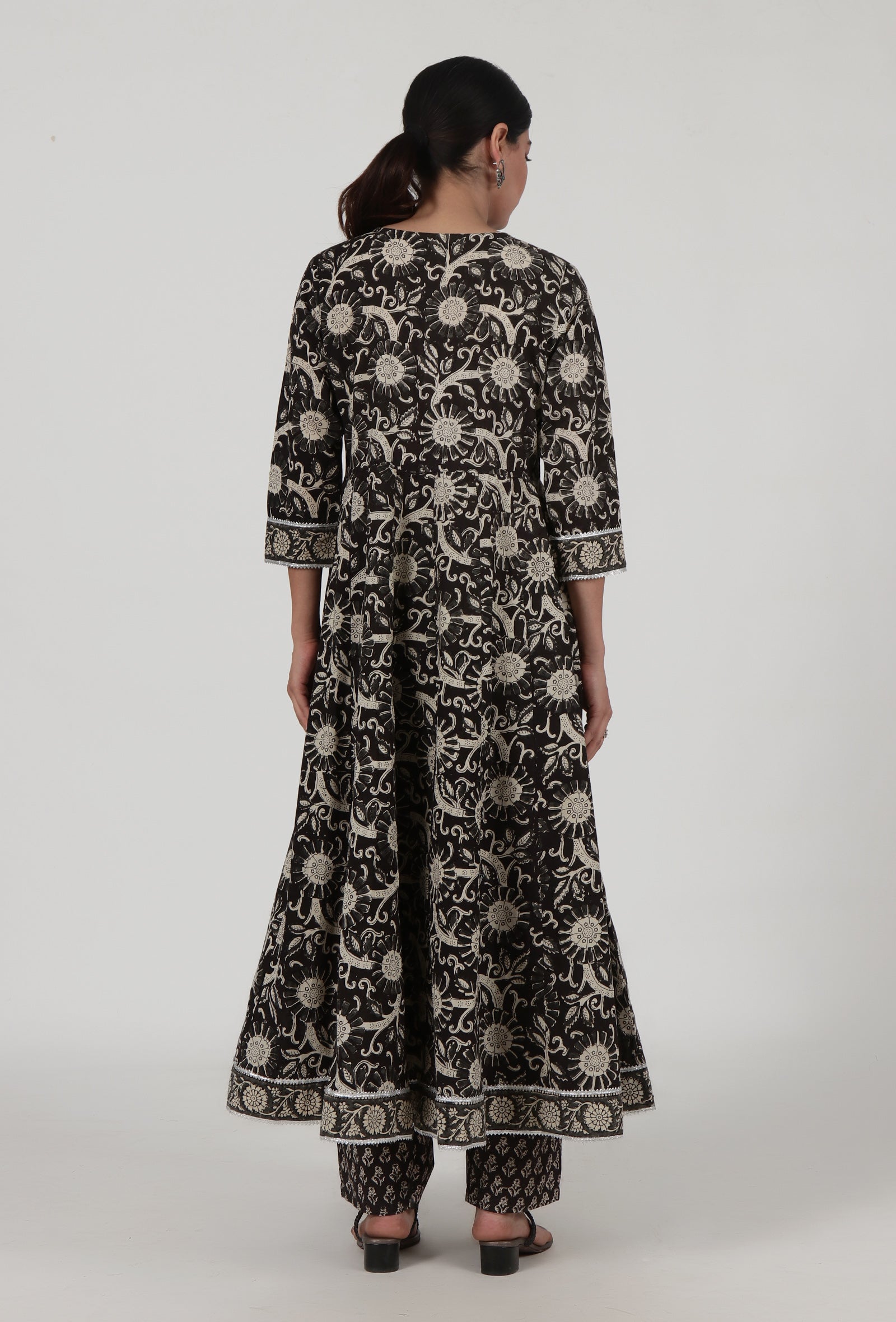 Ajrakh Printed Black Cotton Anarkali