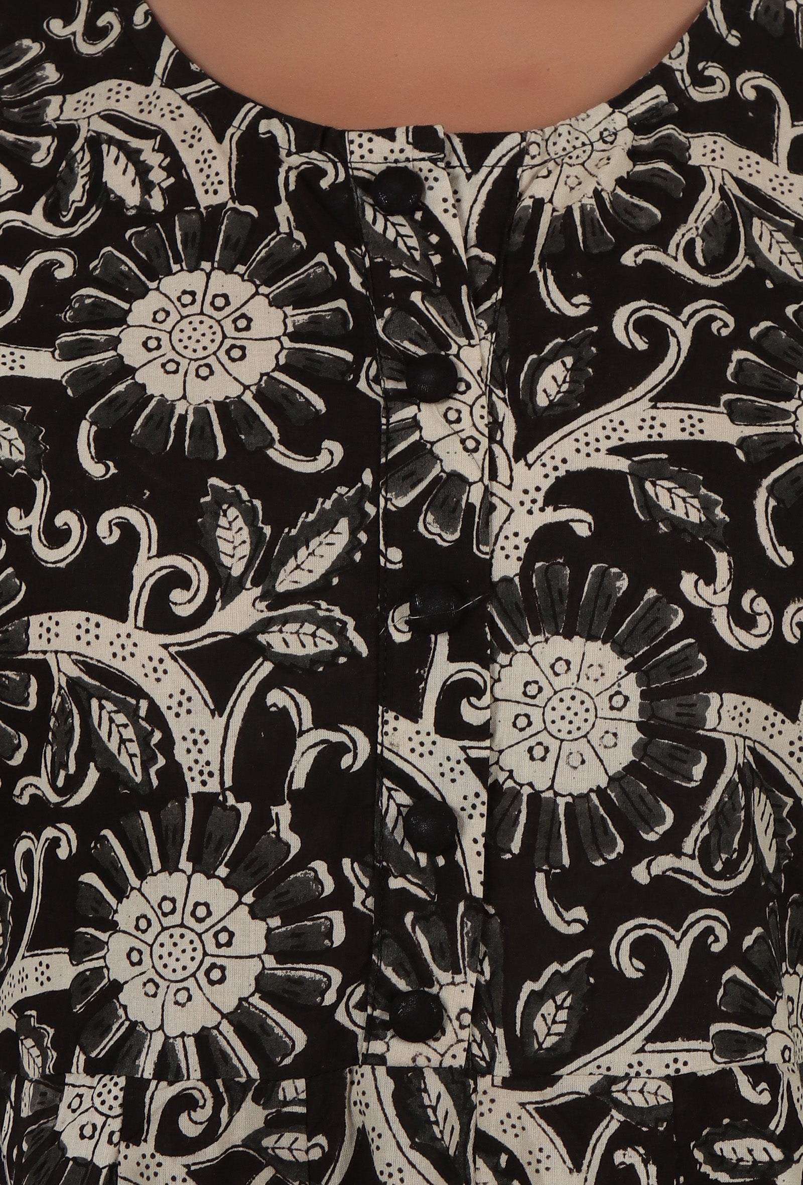 Ajrakh Printed Black Cotton Anarkali