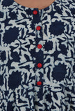 Set Of 2: Indigo Printed Blue Cotton Anarkali & Pant Set