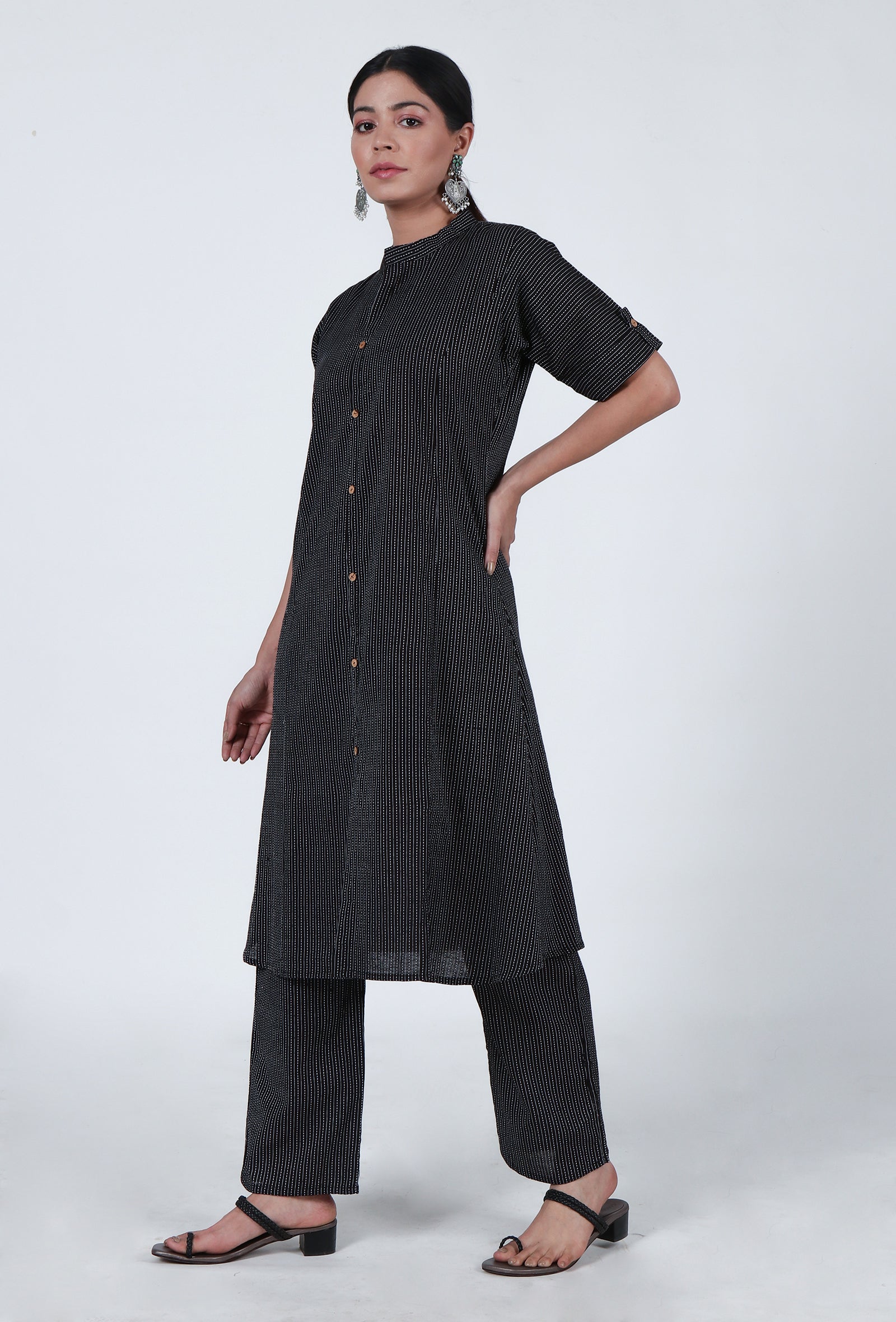 Set Of 2: Black Cotton Kurta & Pant Set