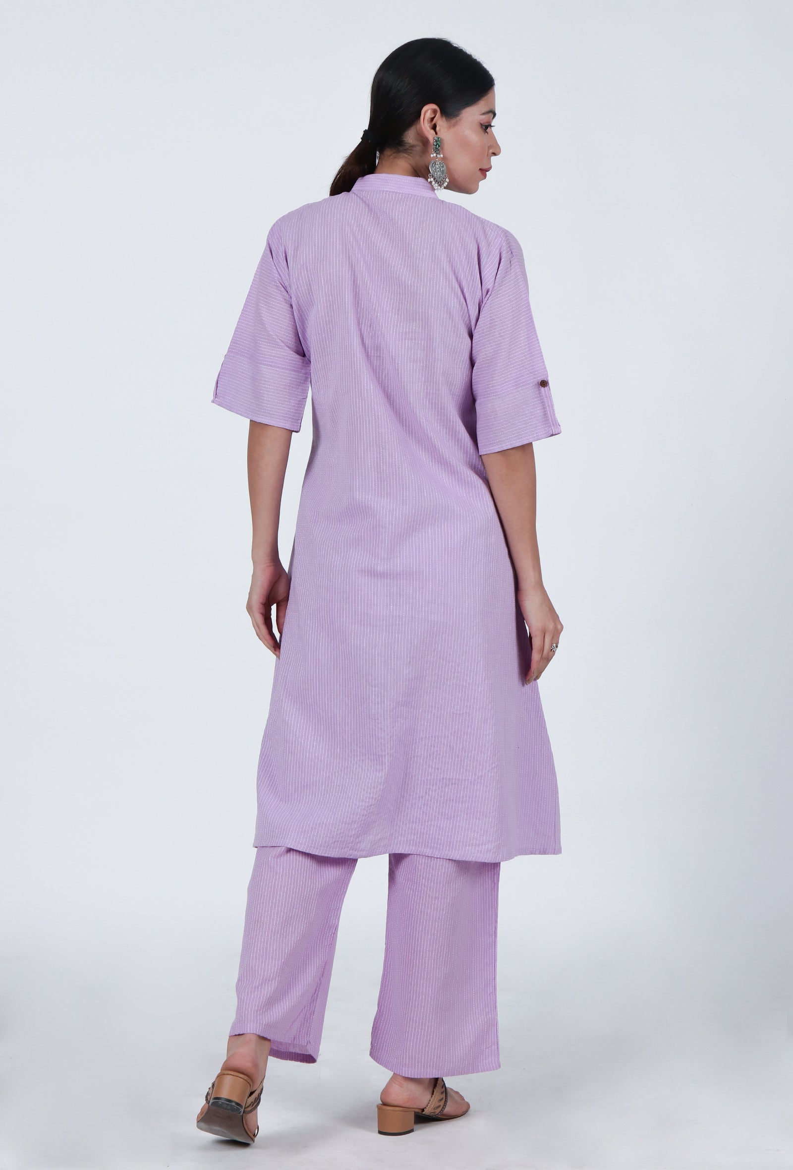 Set Of 2: Lavender Cotton Kurta & Pant Set
