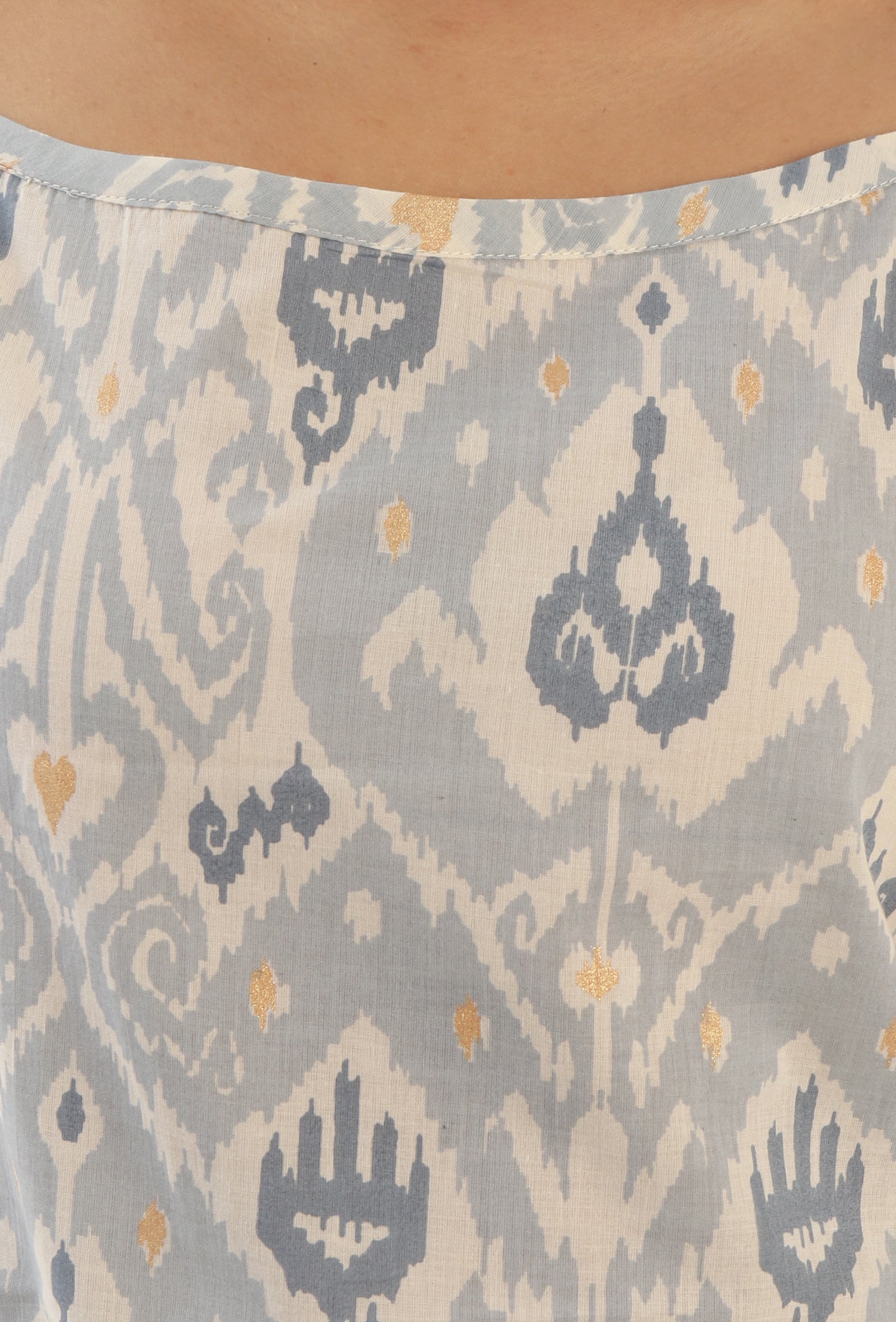 Grey Color Cotton Slip With Multicolor Motif