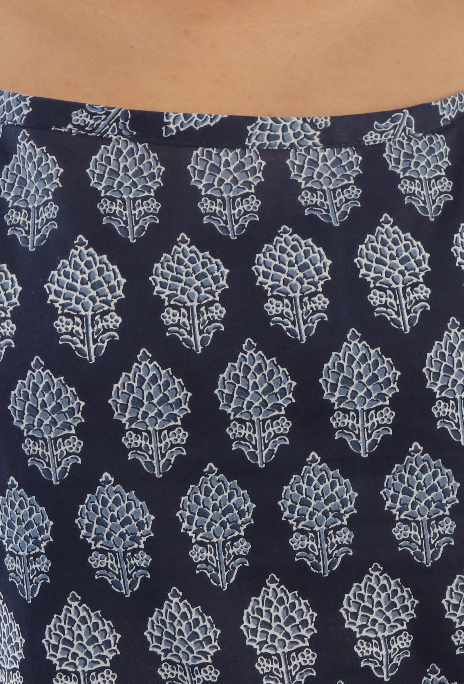 Blue Color Cotton Slip With White Motif