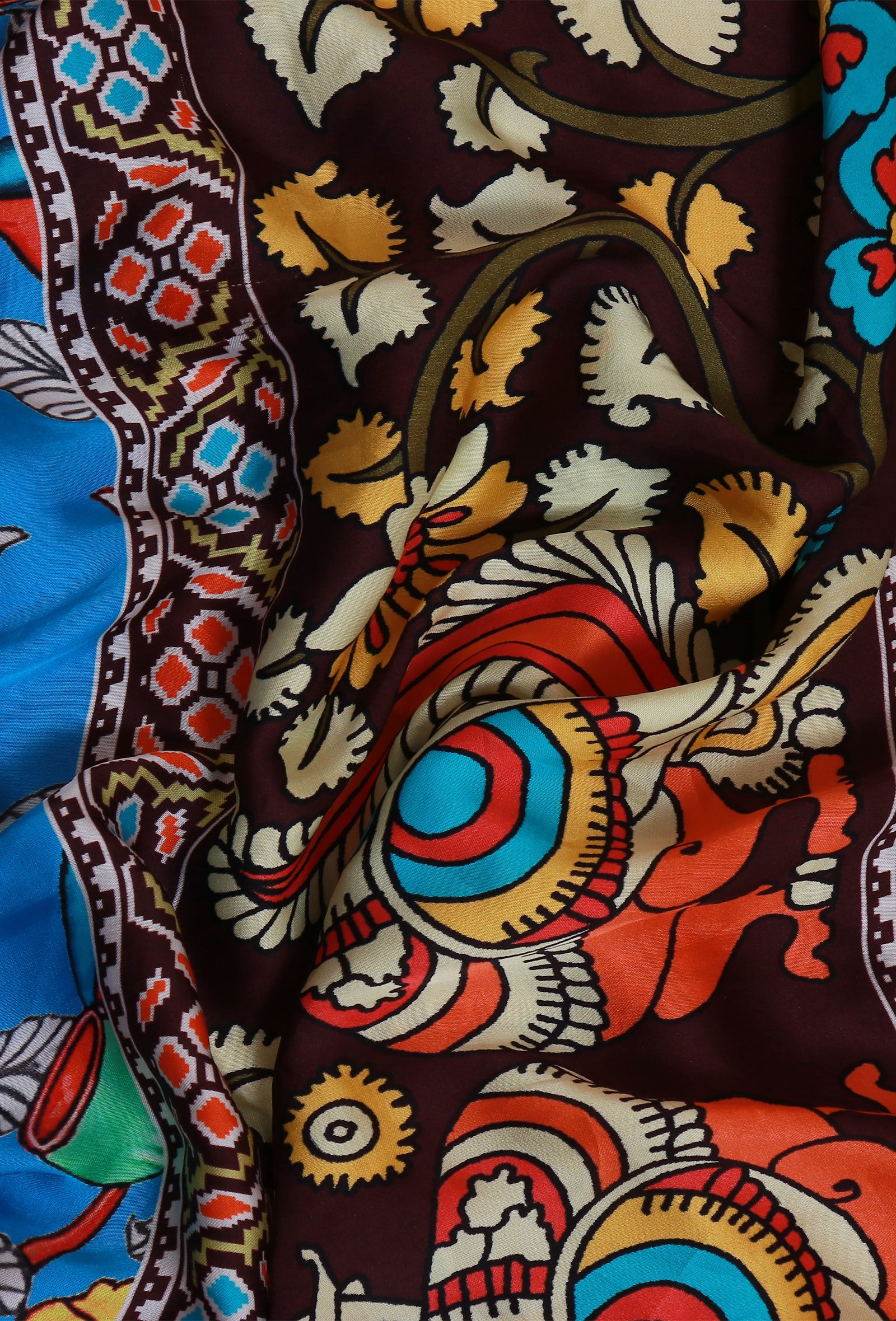 Blue & Brown Digital Print Modal Silk Saree