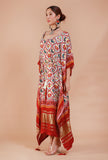 White & Maroon Digital Print Modal Silk Kaftan