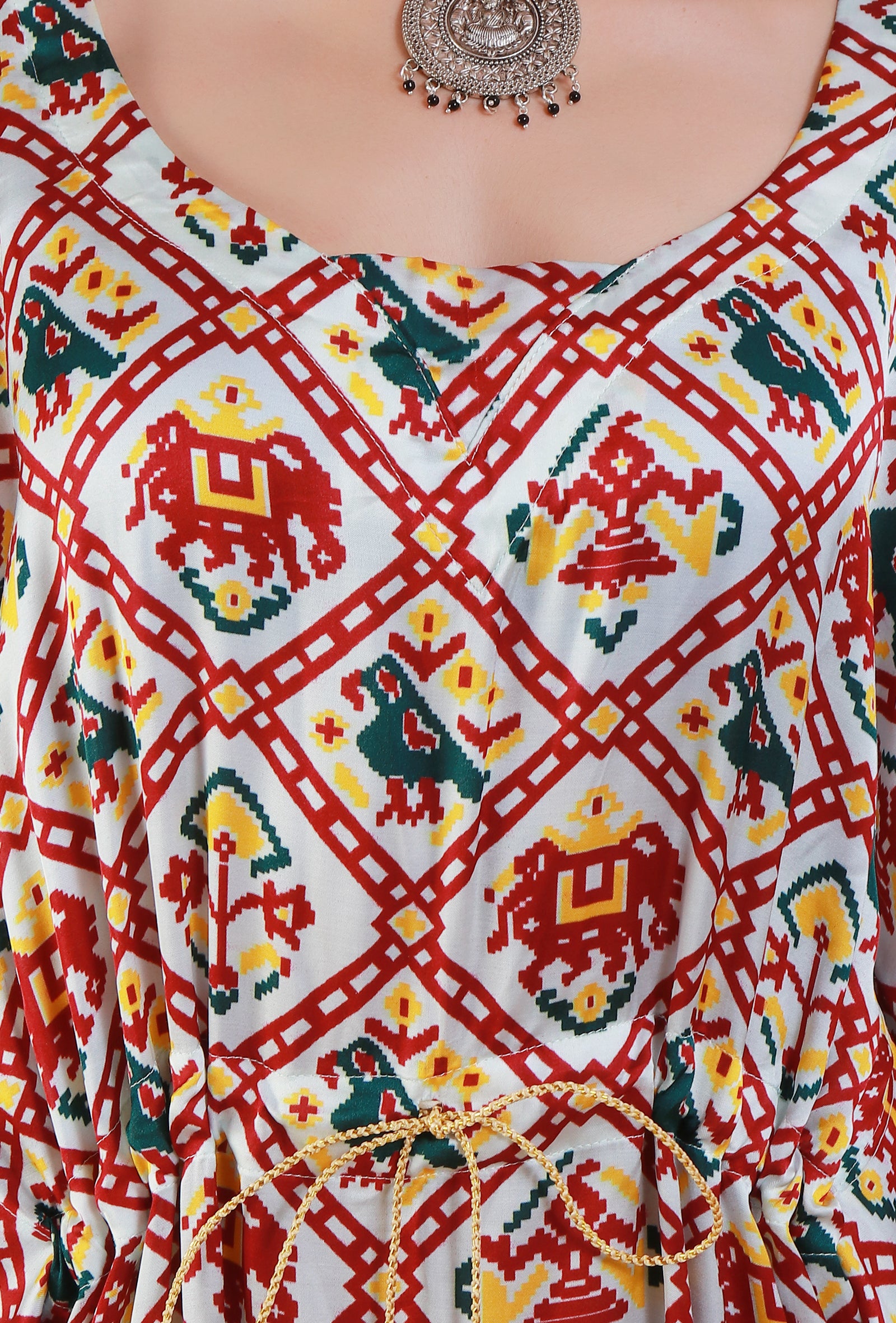 White & Maroon Digital Print Modal Silk Kaftan