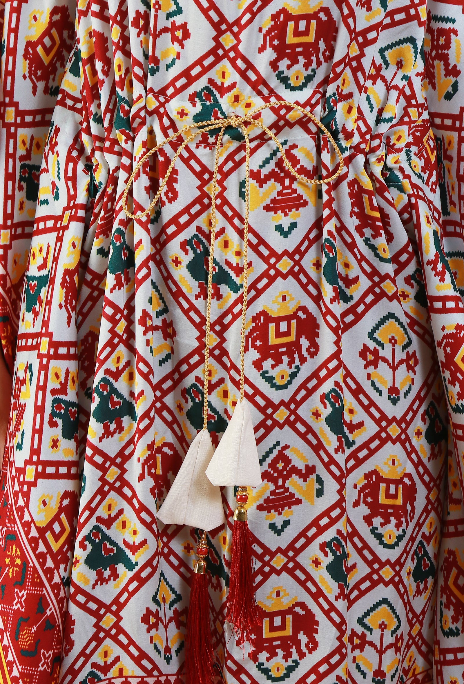 White & Maroon Digital Print Modal Silk Kaftan