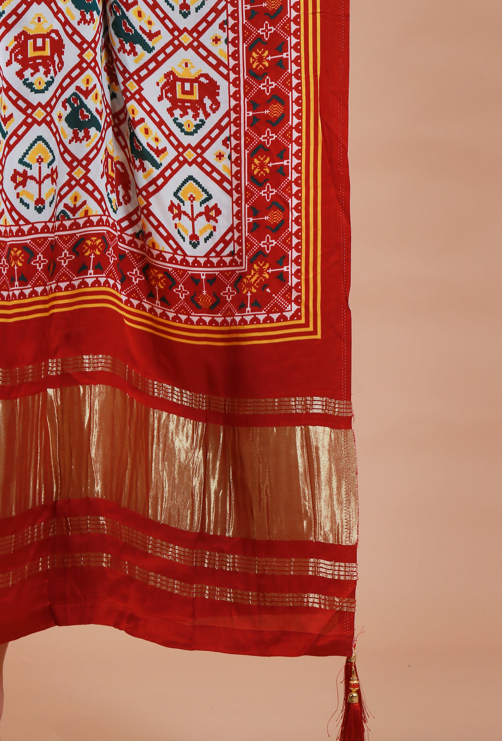 White & Maroon Digital Print Modal Silk Kaftan